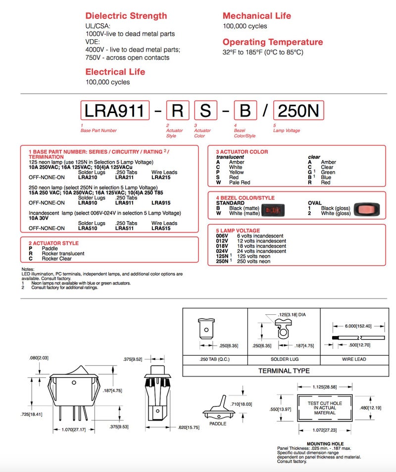 Carling Technologies 2X Carling Technologies Lra911-Rs-B/120N Lighted Rocker Switch,Spst,3 Connection - Image 3